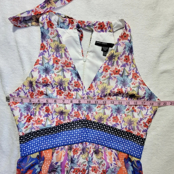 Maggy London Sleeveless Floral Halter Midi Dress Back Bow Lined Size 10 - Picture 13 of 14